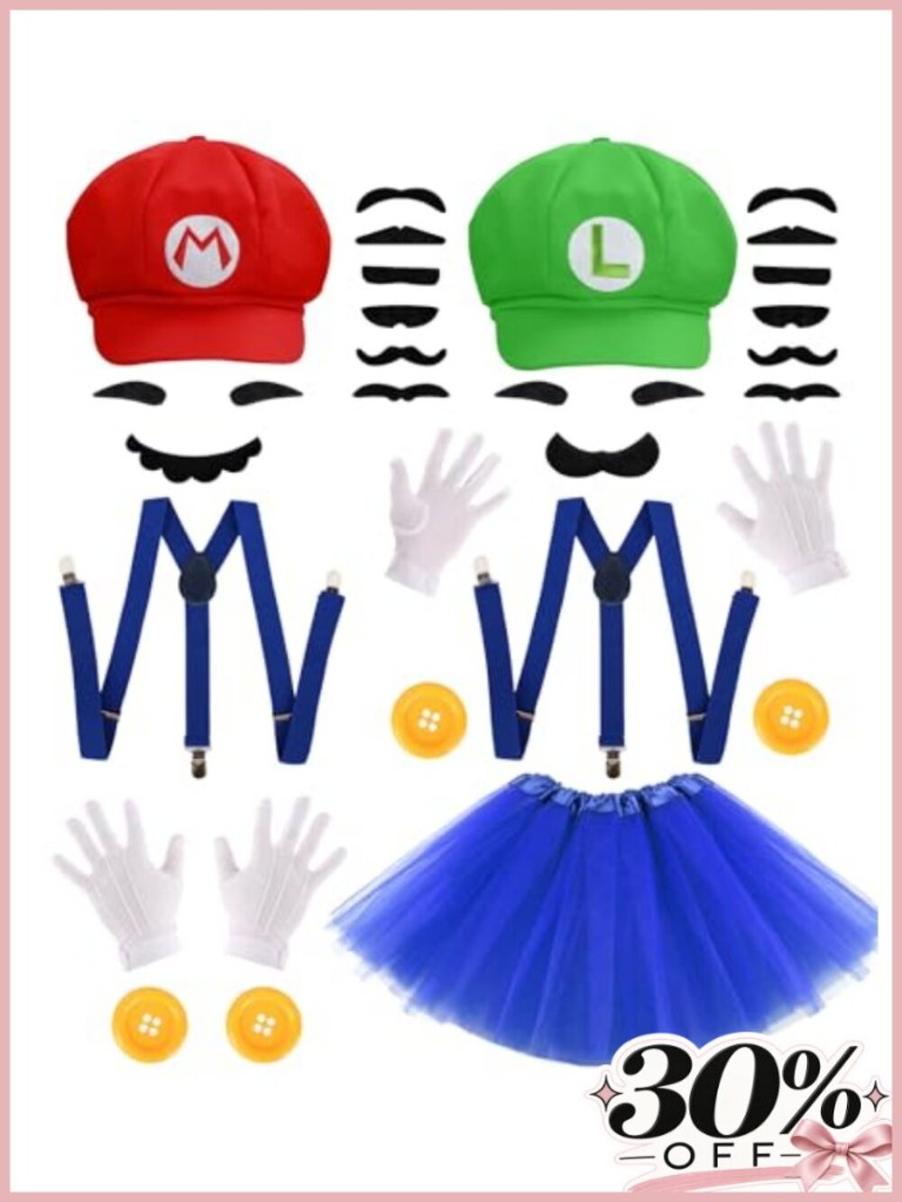 2 Person Duo Halloween Costume Set Hats Mustache Suspenders Tutu for Adults